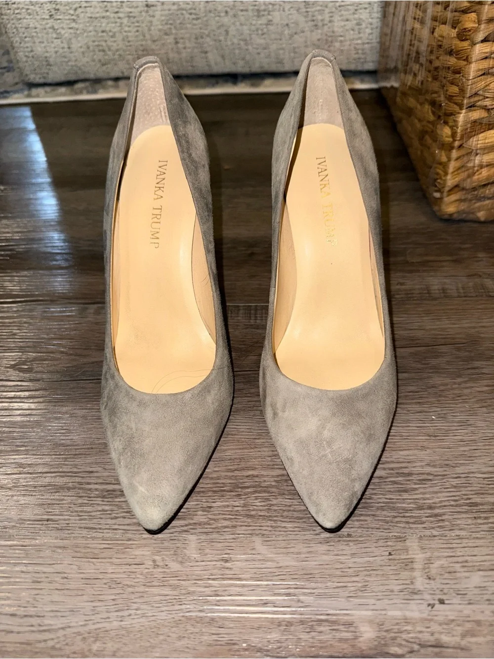 Ivanka Trump Gray Suede Pointed-Toe Stiletto Pumps